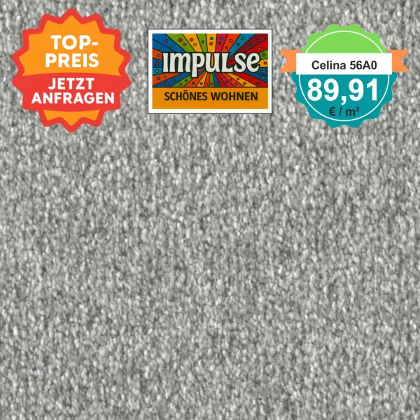 Teppich-Ausschnitt Vorwerk Celina 56A0 hellgrau mit Preisschild 89,91 €/m²